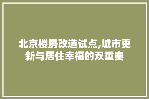北京楼房改造试点,城市更新与居住幸福的双重奏