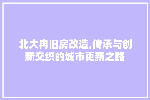 北大冉旧房改造,传承与创新交织的城市更新之路