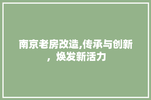 南京老房改造,传承与创新，焕发新活力