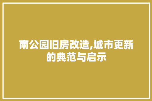 南公园旧房改造,城市更新的典范与启示