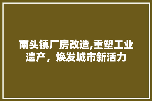 南头镇厂房改造,重塑工业遗产，焕发城市新活力