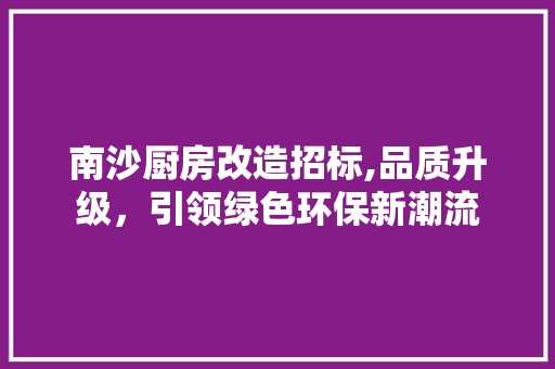南沙厨房改造招标,品质升级，引领绿色环保新潮流