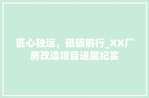 匠心独运，砥砺前行_XX厂房改造项目进展纪实