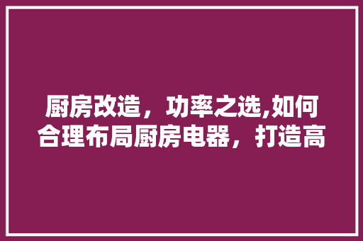 厨房改造，功率之选,如何合理布局厨房电器，打造高效烹饪空间