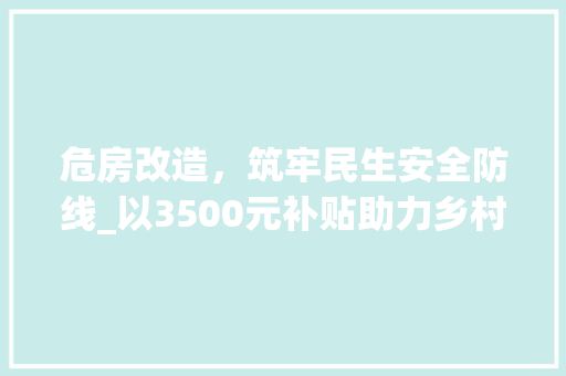 危房改造，筑牢民生安全防线_以3500元补贴助力乡村振兴