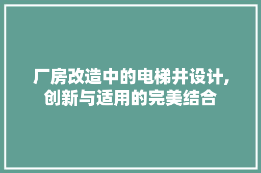 厂房改造中的电梯井设计,创新与适用的完美结合