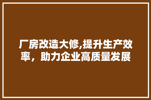 厂房改造大修,提升生产效率，助力企业高质量发展