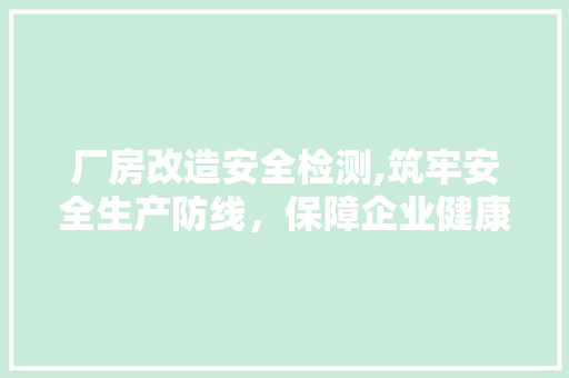 厂房改造安全检测,筑牢安全生产防线，保障企业健康发展
