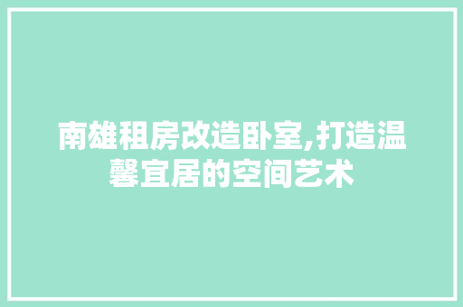 南雄租房改造卧室,打造温馨宜居的空间艺术
