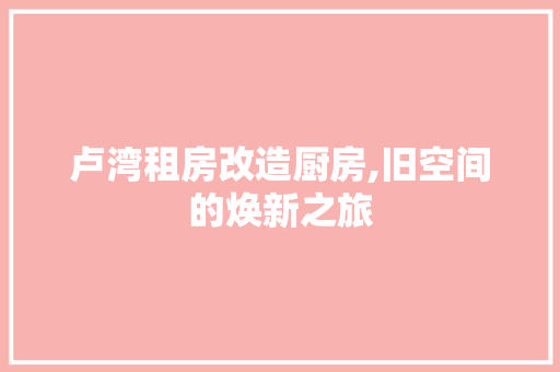 卢湾租房改造厨房,旧空间的焕新之旅