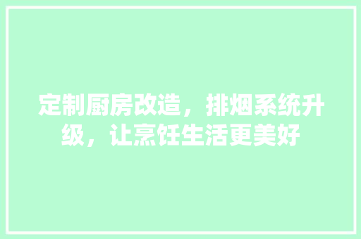 定制厨房改造，排烟系统升级，让烹饪生活更美好