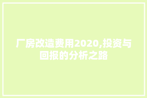 厂房改造费用2020,投资与回报的分析之路