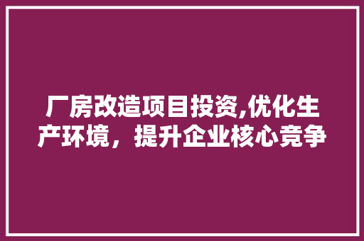 厂房改造项目投资,优化生产环境，提升企业核心竞争力