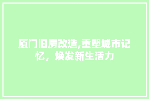 厦门旧房改造,重塑城市记忆，焕发新生活力