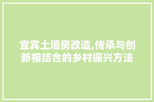 宜宾土墙房改造,传承与创新相结合的乡村振兴方法