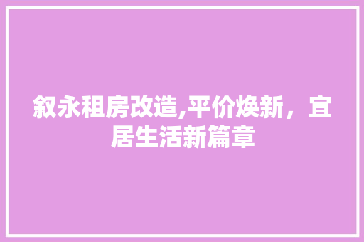 叙永租房改造,平价焕新，宜居生活新篇章