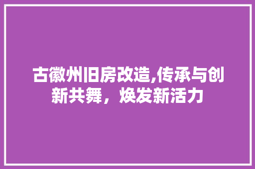 古徽州旧房改造,传承与创新共舞，焕发新活力