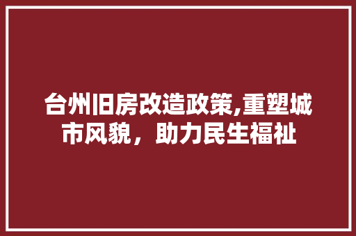 台州旧房改造政策,重塑城市风貌，助力民生福祉