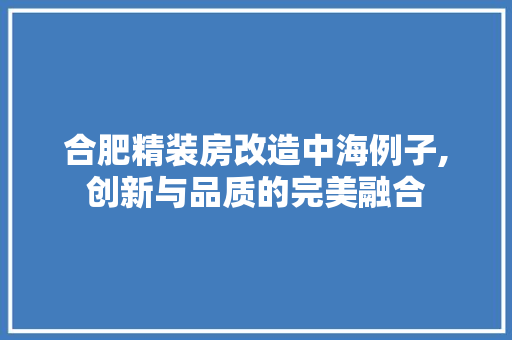 合肥精装房改造中海例子,创新与品质的完美融合