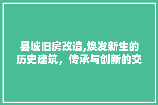 县城旧房改造,焕发新生的历史建筑，传承与创新的交响曲