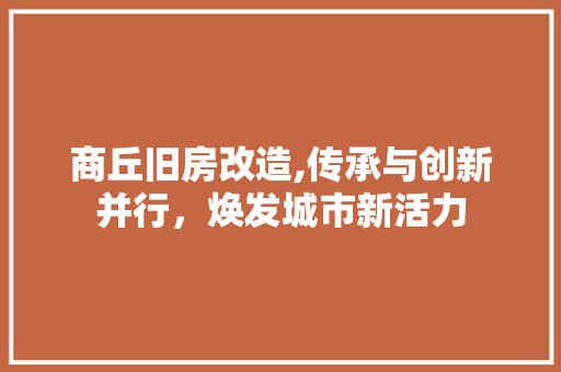 商丘旧房改造,传承与创新并行，焕发城市新活力