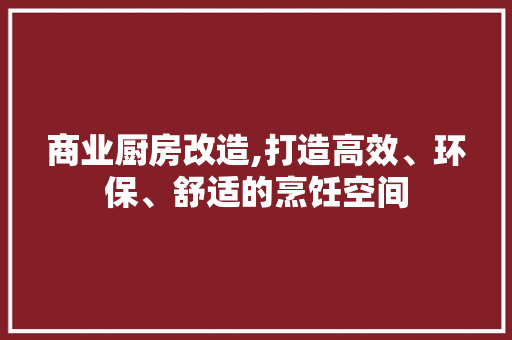 商业厨房改造,打造高效、环保、舒适的烹饪空间