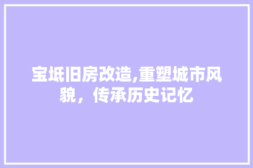 宝坻旧房改造,重塑城市风貌，传承历史记忆