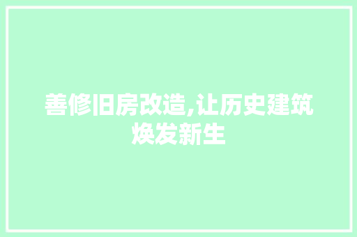 善修旧房改造,让历史建筑焕发新生