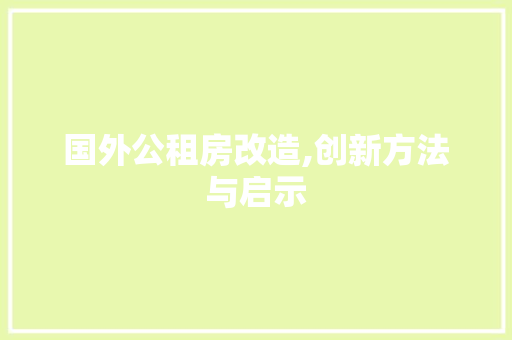 国外公租房改造,创新方法与启示