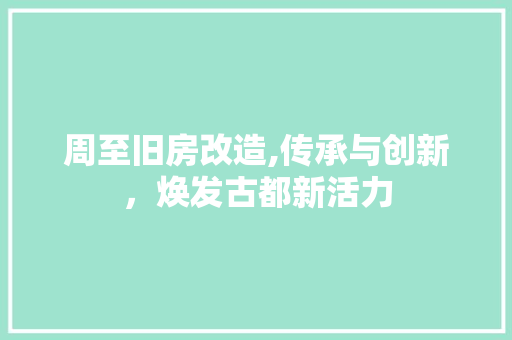 周至旧房改造,传承与创新，焕发古都新活力