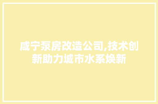 咸宁泵房改造公司,技术创新助力城市水系焕新