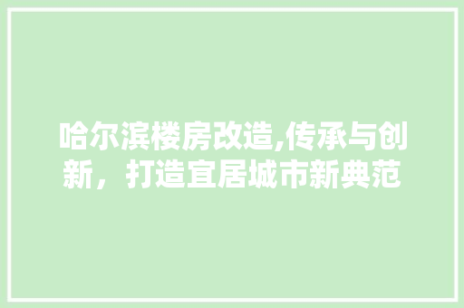 哈尔滨楼房改造,传承与创新，打造宜居城市新典范
