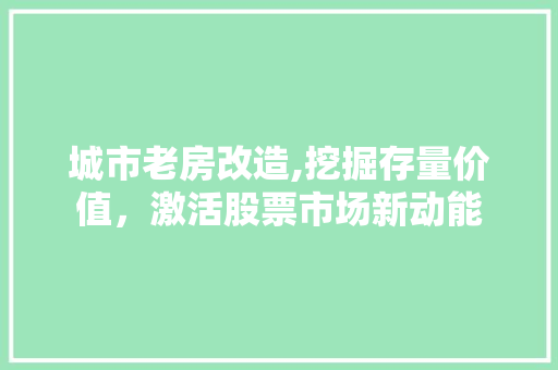 城市老房改造,挖掘存量价值，激活股票市场新动能