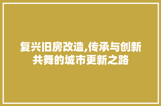 复兴旧房改造,传承与创新共舞的城市更新之路