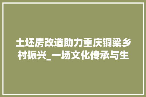 土坯房改造助力重庆铜梁乡村振兴_一场文化传承与生态宜居的方法之旅