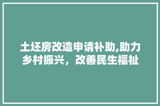 土坯房改造申请补助,助力乡村振兴，改善民生福祉