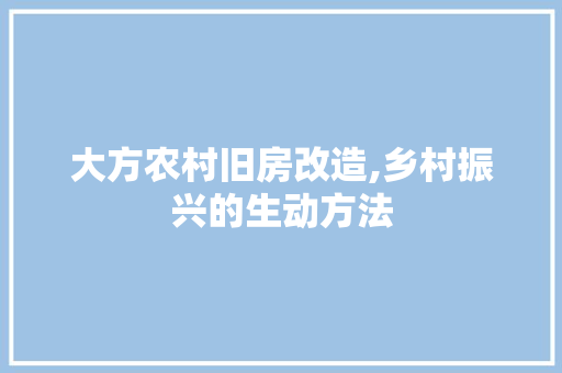大方农村旧房改造,乡村振兴的生动方法