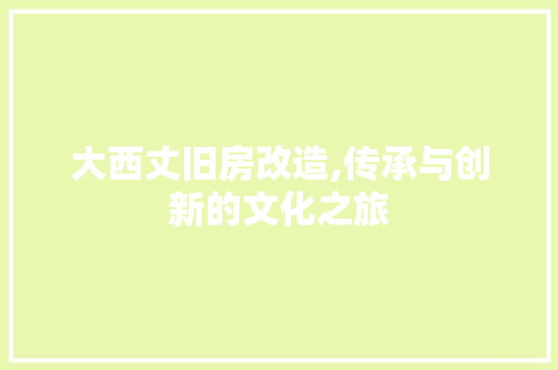 大西丈旧房改造,传承与创新的文化之旅