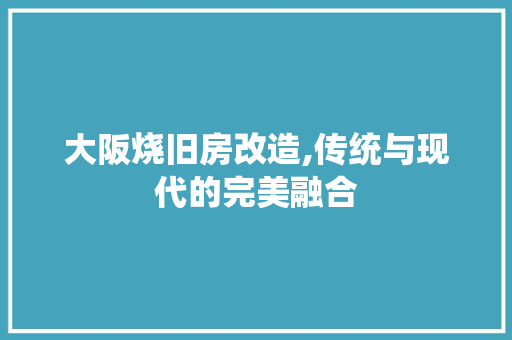 大阪烧旧房改造,传统与现代的完美融合