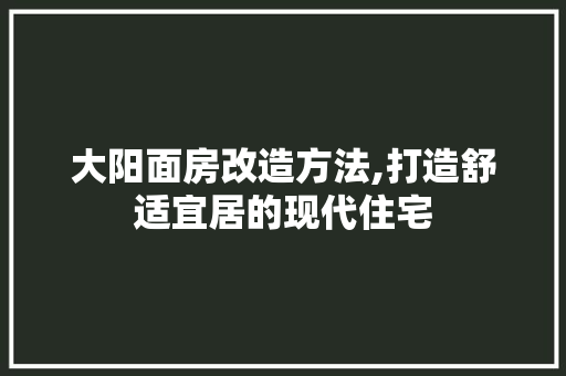 大阳面房改造方法,打造舒适宜居的现代住宅