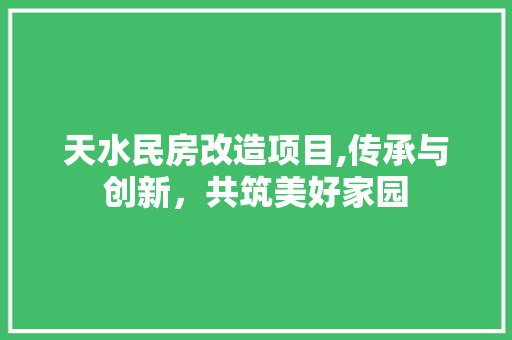 天水民房改造项目,传承与创新，共筑美好家园