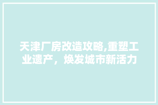 天津厂房改造攻略,重塑工业遗产，焕发城市新活力