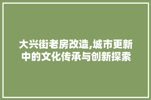 大兴街老房改造,城市更新中的文化传承与创新探索