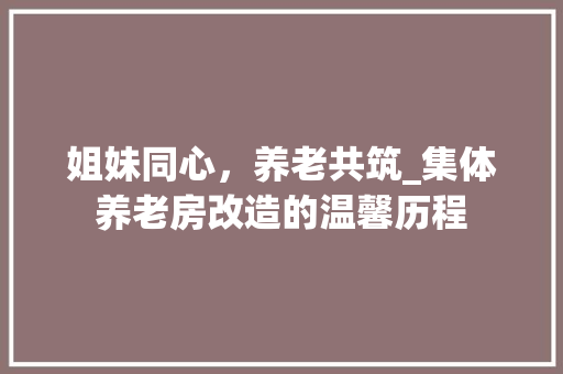 姐妹同心，养老共筑_集体养老房改造的温馨历程