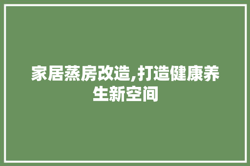 家居蒸房改造,打造健康养生新空间