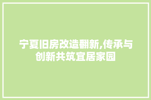 宁夏旧房改造翻新,传承与创新共筑宜居家园