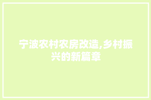 宁波农村农房改造,乡村振兴的新篇章