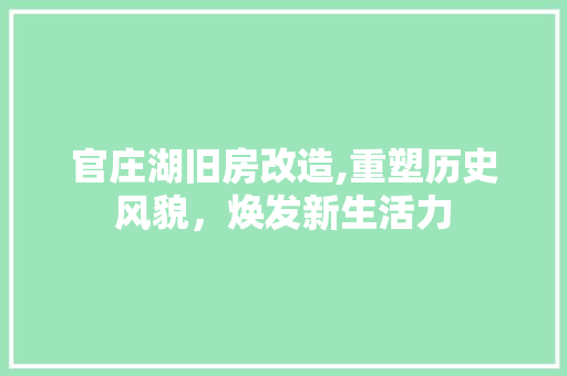官庄湖旧房改造,重塑历史风貌，焕发新生活力