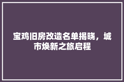 宝鸡旧房改造名单揭晓，城市焕新之旅启程