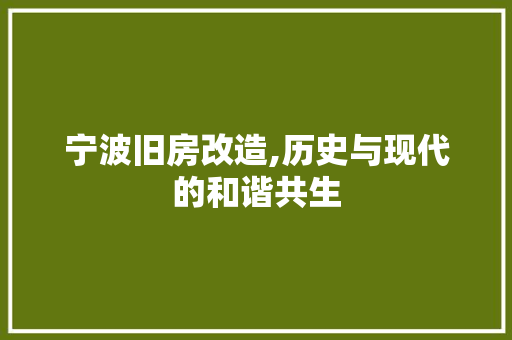宁波旧房改造,历史与现代的和谐共生